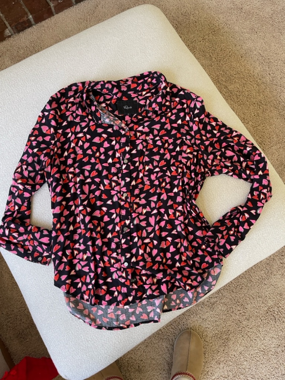 Rails Black Blouse with Pink and Red Heart Print